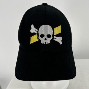 Yupoong The Classics Mens Black Trucker Hat Skull Crossbones Snapback Cap